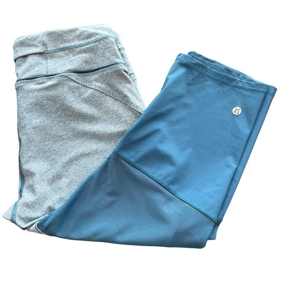 LULULEMON ~  Poseidon Blue Mesh Training Tough Crop Leggings Size 8 - Picture 5 of 8